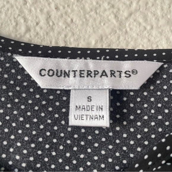 Counterparts Polka Dot Blouse Women’s S Black White Ruffle Corporate Office Chic - Picture 2 of 12